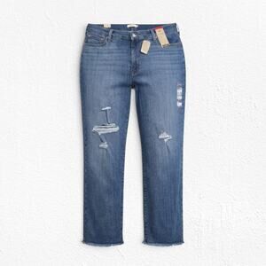 Levi’s Medium Wash Boyfriend Distressed Cropped Straight Leg Jeans 24W NWT
